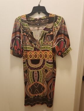 Tiana B. Boho Geometric Patterned Midi Dress - Size Small